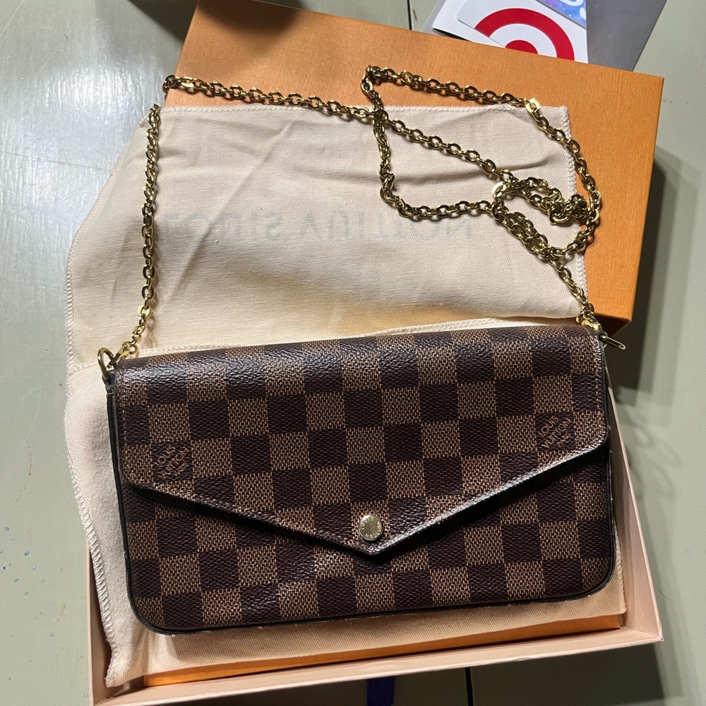 Louis Vuitton Dark Brown Checkered Crossbody with Gold Chain